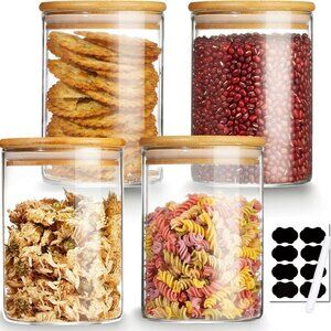 4 Pack Glass Storage Jars with Airtight Bamboo Lid, 27 OZ Glass Canisters Set wi